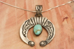 Genuine Royston Turquoise Sterling Silver Native American Pendant